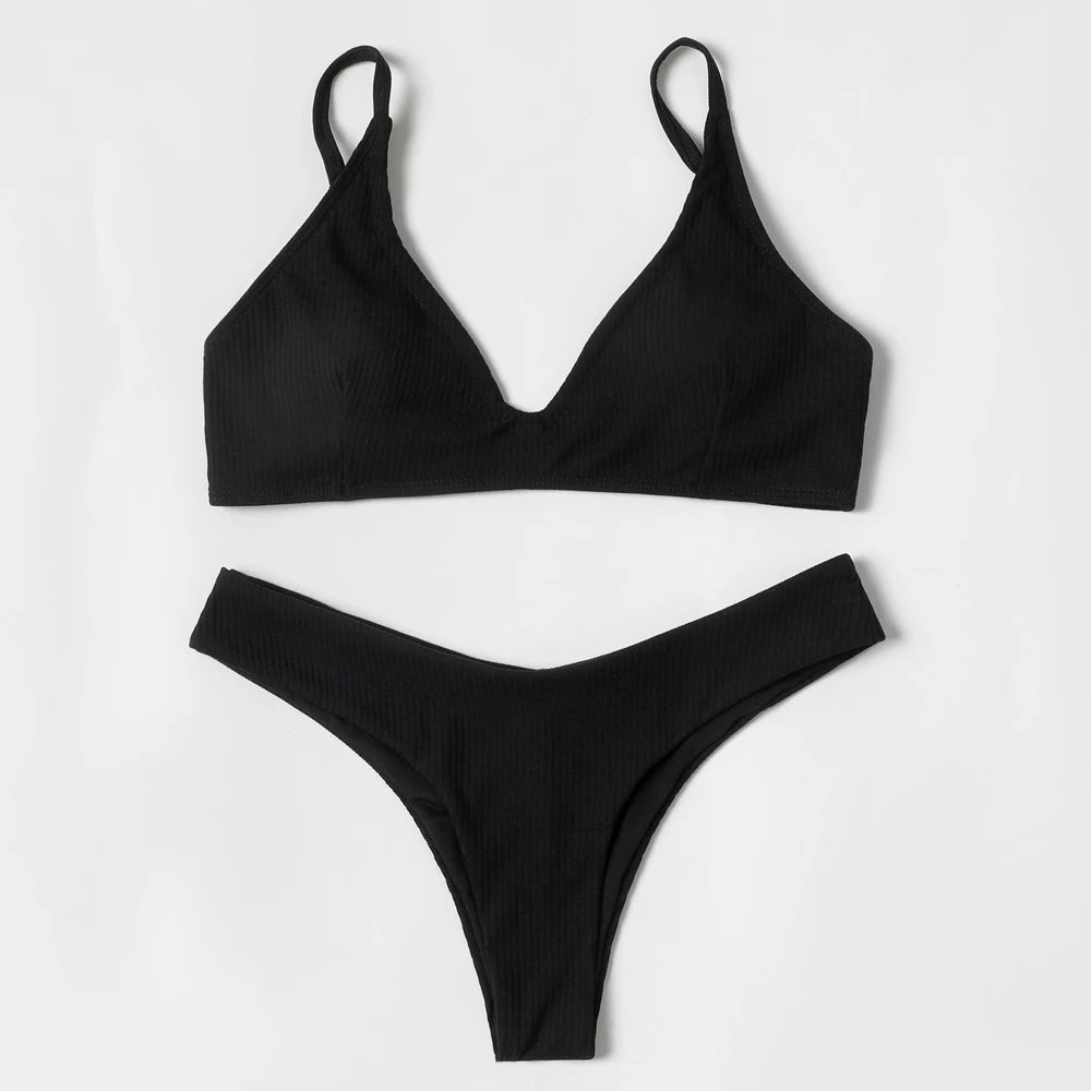 ZTVitality Black Sexy Women Swimsuit 2022 New Arrival Padded Bra Ribbed High Cut Bikini Beachwear Swimwear Brazilian Biquini S-L