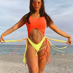Splicing High Cut Out One Piece Swimsuit Women Tassel Swimwear Female Sexy Bathing Suit String Leopard Bikini 2025 Monokini Lady