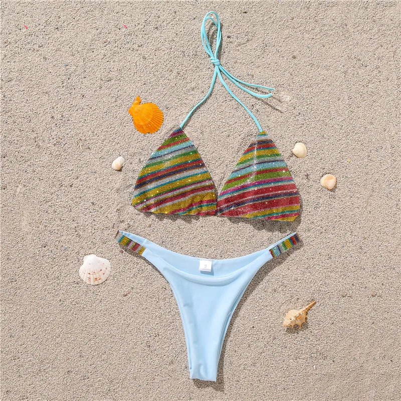 Shiny Jewelled Sequins Diamond Bikini Women Swimsuit Female Swimwear Two Pieces Bikini Set Mini Micro Bathing Suit Swim Lady