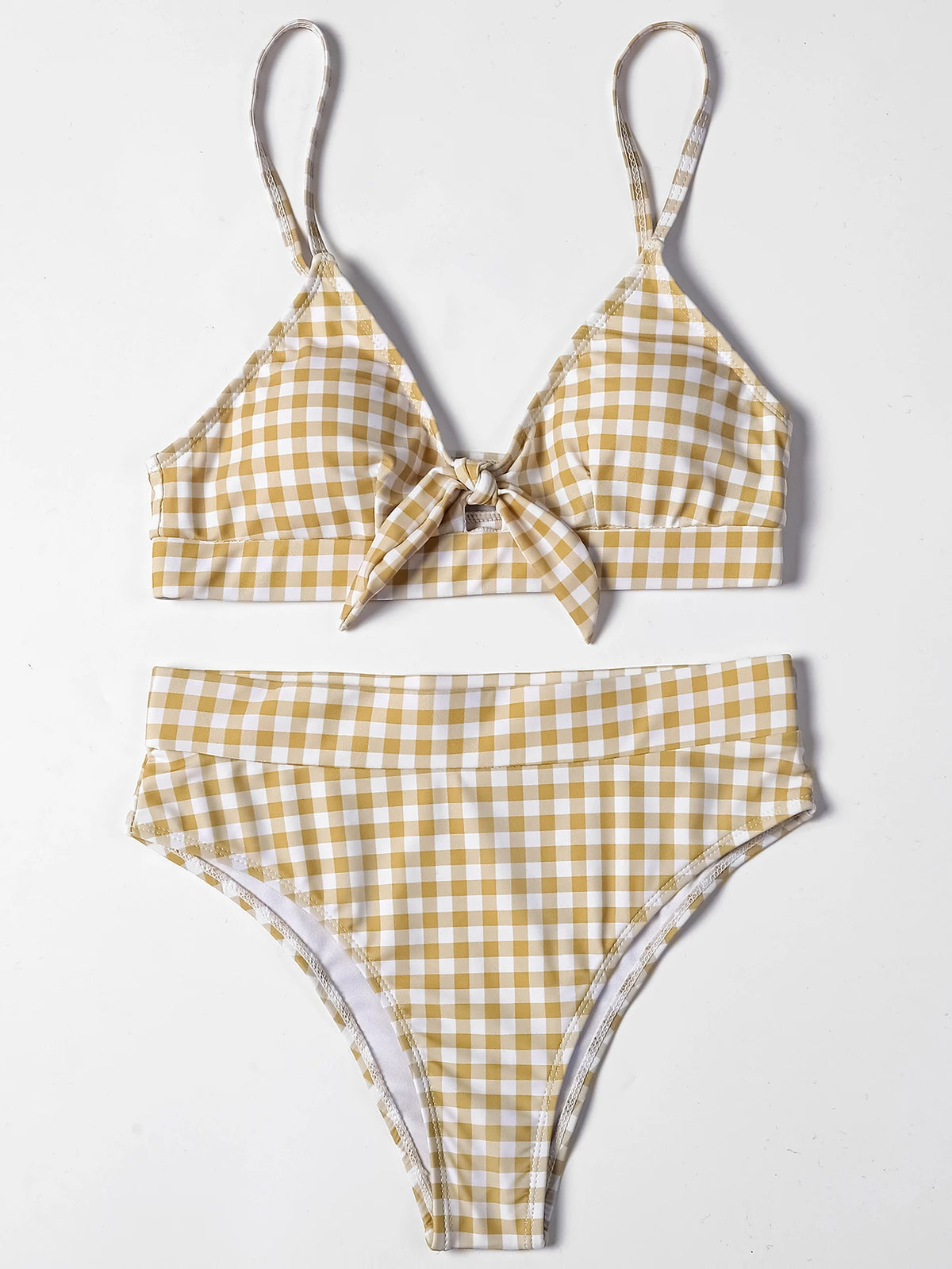 ZTVitality Bow Plaid Bikinis Push Up Sexy Bikini 2021 Hot Sale Straps Padded High Waist Swimsuit Retro Swimwear Women Biquini