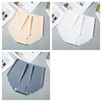 3Pcs/Set Women Ice Silk Panties Wavy Trim Seamless Underwear High Waist Panty No Show Briefs Invisible Ladies Lingerie M-XXL
