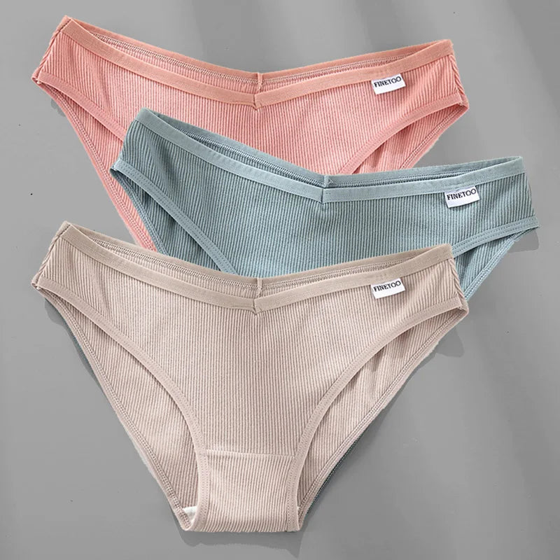 3PCS M-2XL Women Cotton Panties Briefs Female Sexy V Wasit Underwear Ladies Underpants Pantys Girls Plus Size Intimates Lingerie