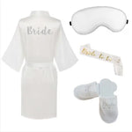 4pc set of bride robe eyemask slippers sash bridesmaid kimono wedding bridal party Bachelorette bathrobe getting ready robes