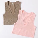 Deep V-Neck Crop Top 18 Colors Slim Fit Tank Stretchy Sleeveless Crop Vest Casual Ribbed Knit Top Low Cut Summer Camisole M-XL