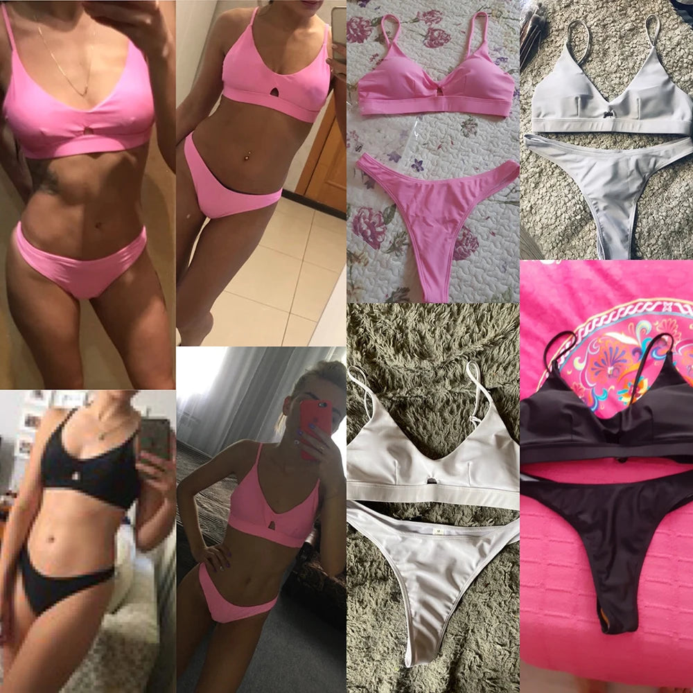 ZTVitality Pink Bikinis Sexy Push Up Bikini 2021 Padded Straps Hollow Out Low Waist Thong Swimsuit Female Swimwear Women Biquini