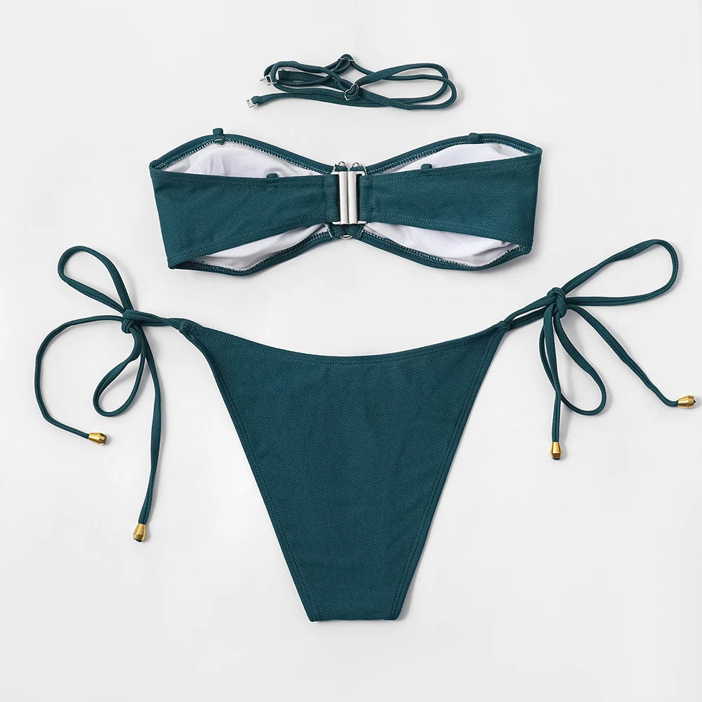 ZTVitality Solid Plaid Sexy Bikini 2026 Hot Sale Padded Bra Removable Straps Bandage Swimsuit Beach Wear Swimwear Women Biquini