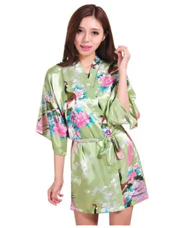 Silk Satin Wedding Bride Bridesmaid Robe Floral Bathrobe Short Kimono Robe Night Robe Bath Robe Fashion Dressing Gown For Women