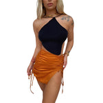 Summer Ladies Sexy Backless Chest Wrap Women Solid Color Hanging Neck Lace-Up Sleeveless Knitted Camisole Irregular Hem Top