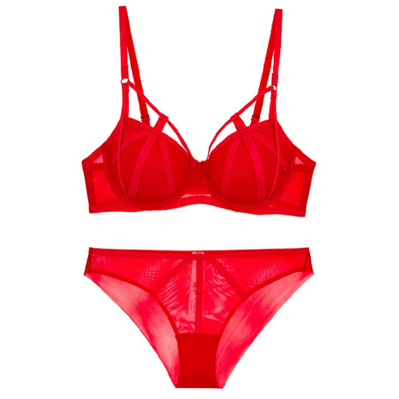 High-end Brand Sexy Women Push Up Bra Set Classic Bandage Underwear Temptation Lace Panties Hollow Brassiere Plus Size Lingerie