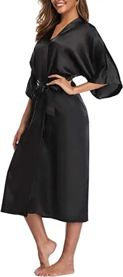Hiloc Solid Color Sleepwear Robe Lace Up Peignoirs For Women Pajama Flare Sleeves Bathrobes Female Nightwear Elegant Loungewe