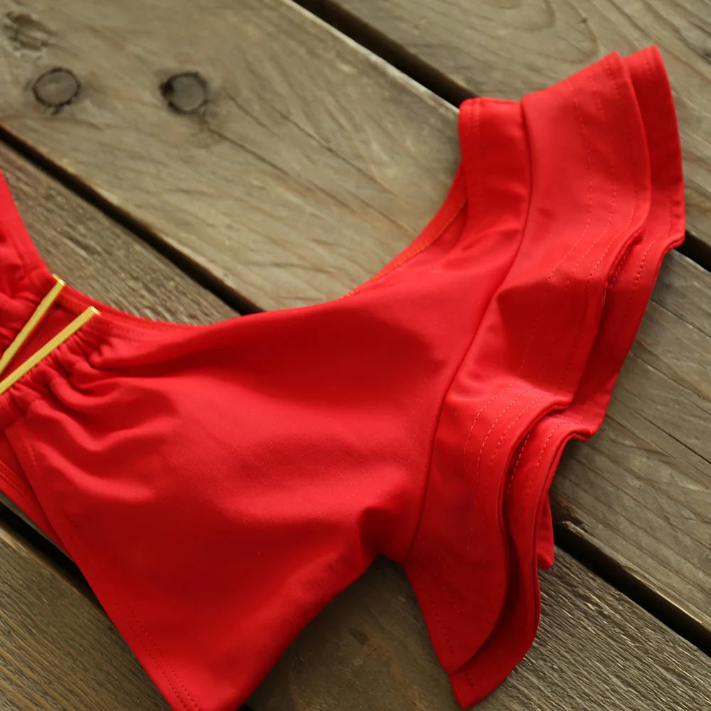 Two-Pieces Women Floral 2025 Push-Up Padded Bra Ruffles Bandage Bikini Set Swimsuit Swimwear Bathing Suit Beachwear Biquini