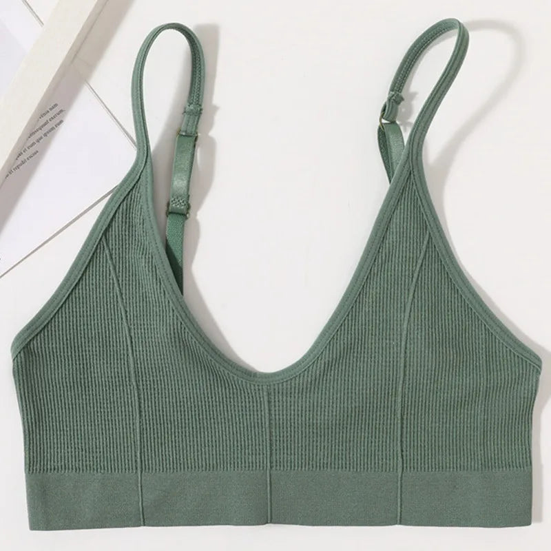 Seamless Tube Top Women's Ribbed V-Neck Wireless Bralette U-Back Daily Wear Bra Sexy Lingerie Adjust Straps Sports Underwear M-L
