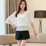 Summer Loose Lace Blouse Women 2025 Butterfly Sleeve Chiffon Shirt Woman Fashion Casual Floral White Shirt Tops Blusas 4073