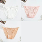 3Pcs/Set Sexy Women Brazilian Panties Ice Silk Briefs Female Underpants Seamless Underwear Lace Trims Low Rise Briefs M-XL