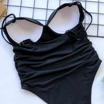 Push Up Bra Cup Leopard Scrunched Women Bandeau Swimwear One Piece Swimsuit Female Monokini High Cut Bathing Suit Swim Bodysuit