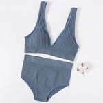 Women's Seamless Bra Panties Set Female Wirefree Brassiere Top Sports Underwear High Waist Briefs V Neck Sexy Lingerie Set