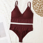Women Sports Bra And Panties Set Seamless Bra U-Back Crop Top High Rise G-String Panties Thongs Underwear Sexy Lingerie Set
