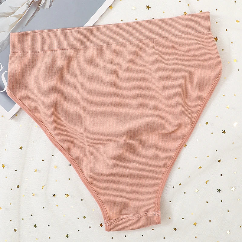 Women Ribbed V-Neck Unpadded Bra High Waist High Cut Briefs Set Wireless Bralette Soft Stretch Panties Sexy Lingerie Set S-L