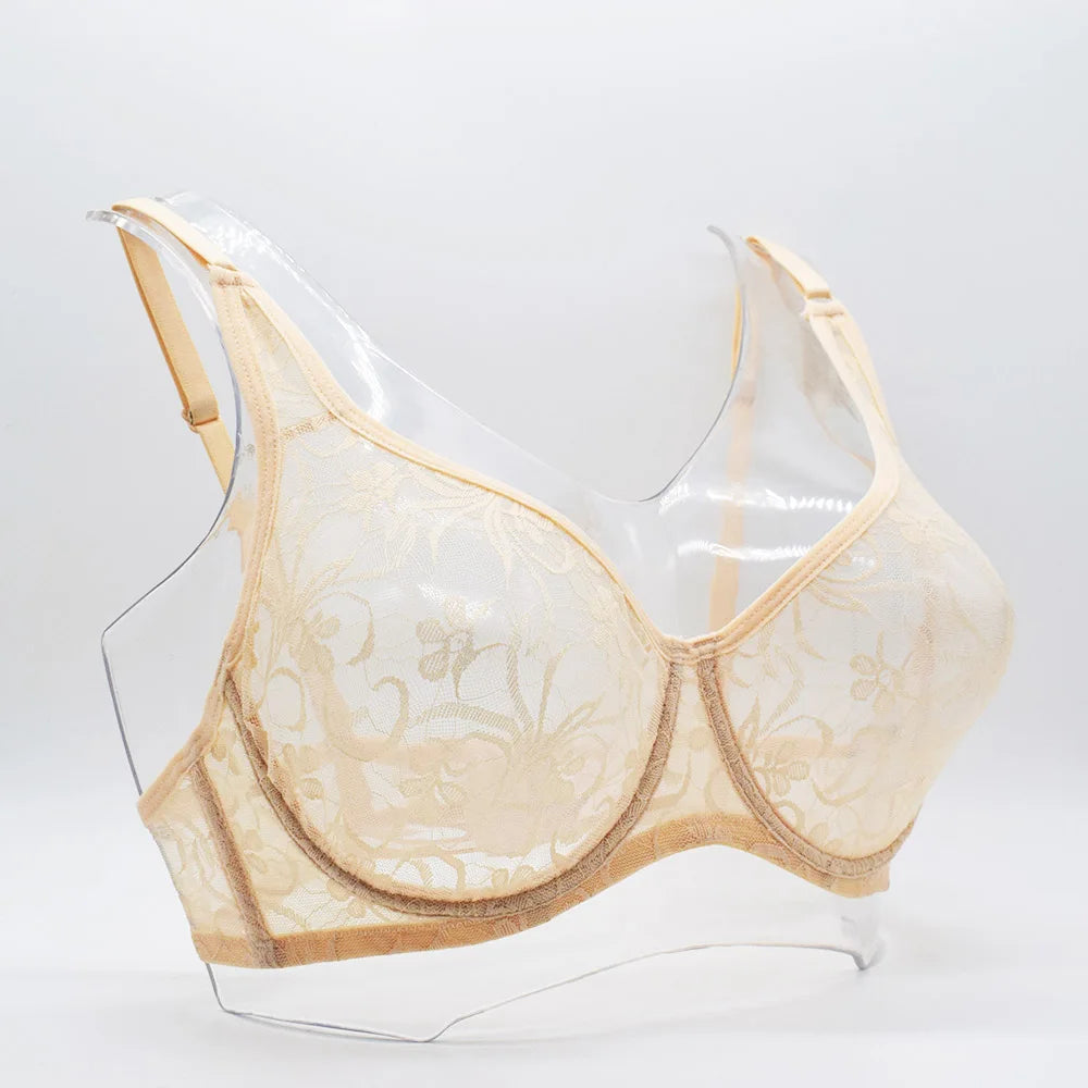 Plus Size Bras For Womens Underwear Underwired Lace Hollow Out Bra Embroidery Sexy Lingerie Brassiere BH Tops 5 Colors