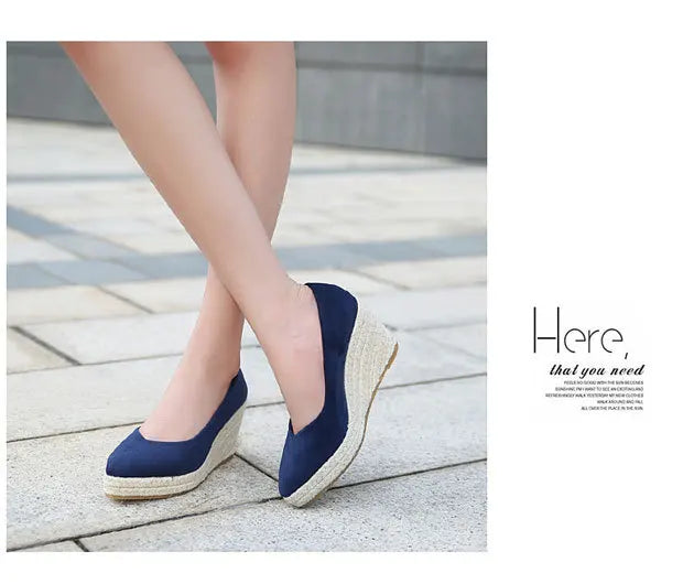 Suede princess women wedge shoes pointed toe pumps high heels platform Mary Jane office lady pumps party espadrilles cute shoesb