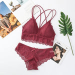 Women Lace Sexy Lingerie Set Push Up Bra Low-Rise Panties Underwear Set Sexy Wireless Bralette Comfort Breathable Brief Set