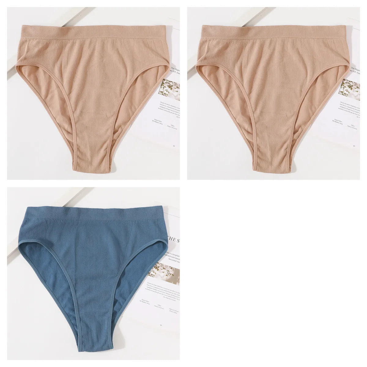 3Pcs/Set Seamless Panties Women High Waist Briefs High Cut Sports Bottom Underwear Female Stretch Rib Underpants Sexy Lingerie