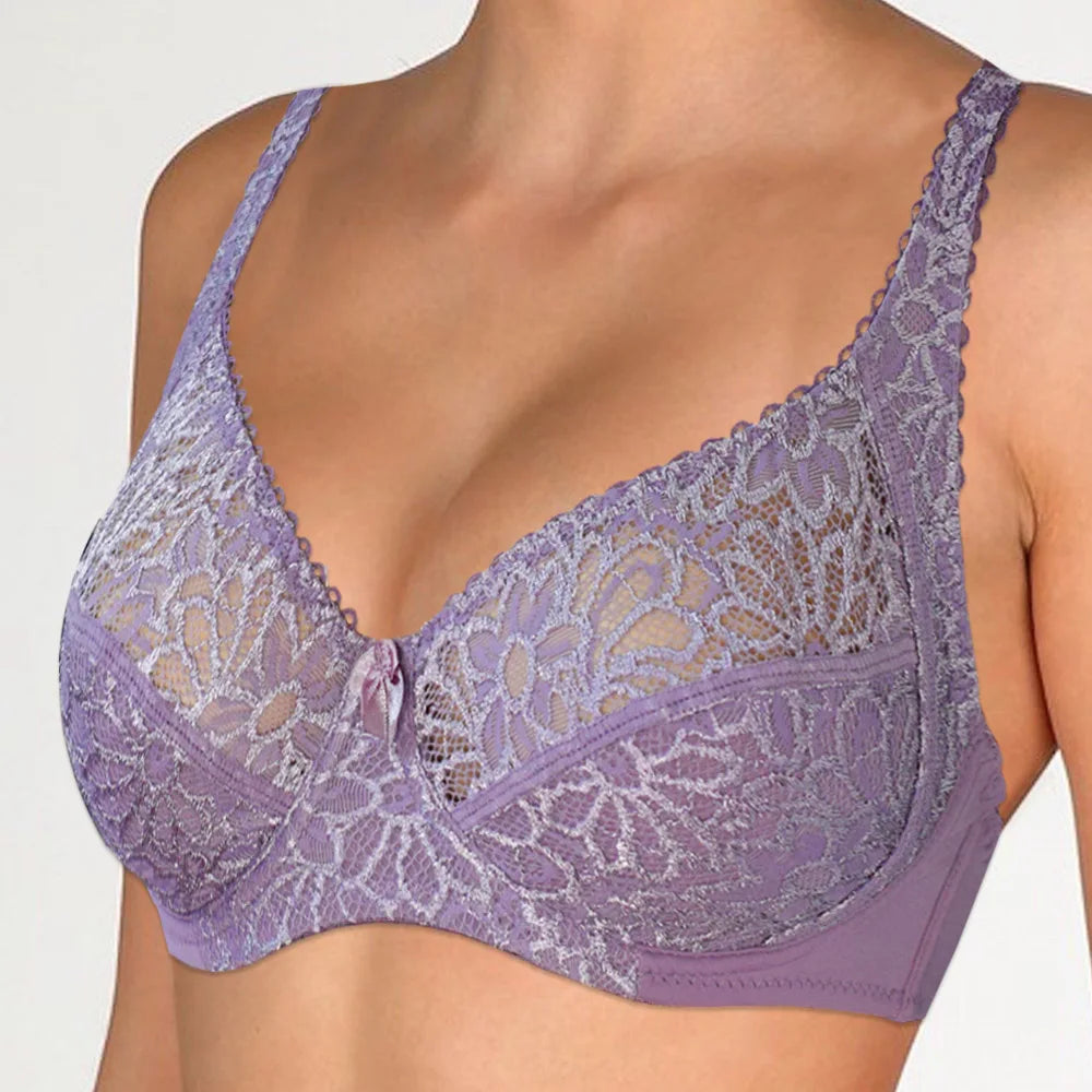 Womens Lager Bosom Lace Perspective Bra Sexy Lingerie Underwire Embroidery Floral Bralette Plus Size Brassiere B C D DD E F Cup