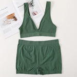 Women Seamless Bra And Panties Set Female Sport V-neck Unlined Bra High Rise Shorts Stretchy Underwear Sexy Lingerie Set