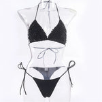 S - XL Halter Luxury Pearl Bikini Female Swimsuit Women Swimwear Two-pieces Bikini set Mini Micro Bather Bathing Suit Swim Lady