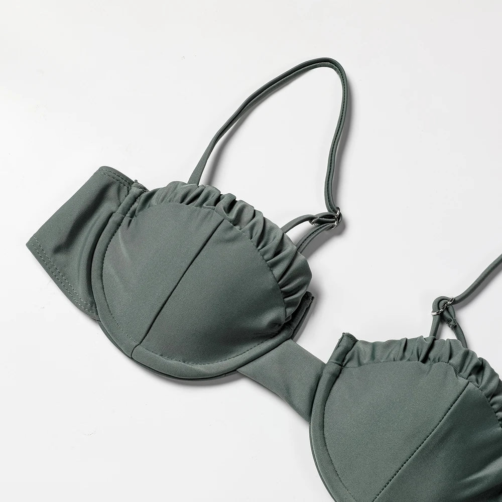 ZTVitality Solid Swimwear Women 2025 Newest Push Up Sexy Bikini Padded Bra Underwire Mid Waist Folds Swimsuit Brazilian Biquini