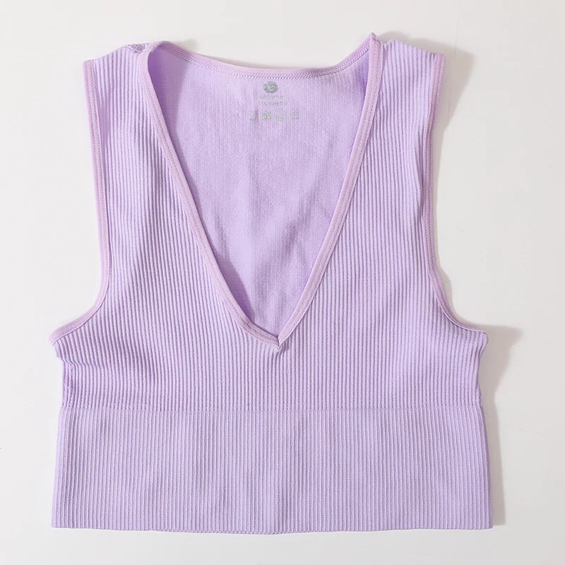 Deep V-Neck Crop Top 18 Colors Slim Fit Tank Stretchy Sleeveless Crop Vest Casual Ribbed Knit Top Low Cut Summer Camisole M-XL
