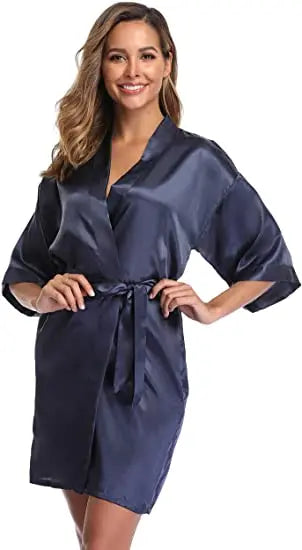 plain Satin Robes hot pink champagne silver Kimono bathrobe Women's Simplicity Pajamas Wedding Party robes short S-XXL