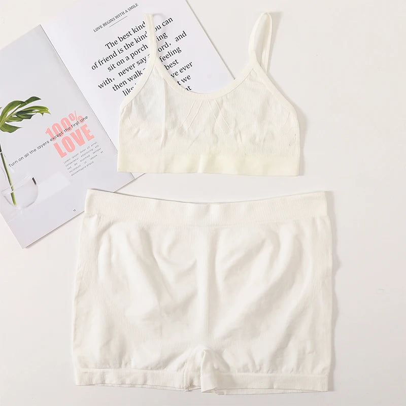 Women Bra Set Comfort Bra Top And Shorts Set Underwear Female Low Back Crop Top Female Seamless Underwear Sexy Lingerie Bralette