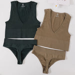 Sexy Women Bra Set Seamless Underwear High Waist Thongs Fashion Bralette Ribbed Tops Brassiere Basic Crop Top Female Lingerie