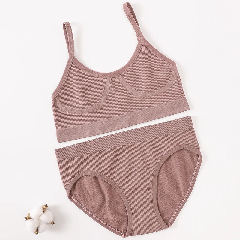 Women Seamless Bra Briefs Set Push Up Bra Top Sexy Lingerie Female U Back Crop Top Brassiere Underwear Set