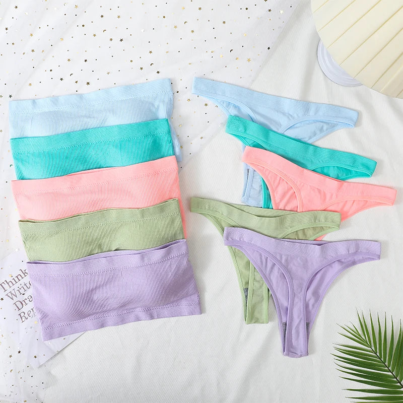 Women Strapless Bra And Panties Set Bandeau Bra High Waist Thong Seamless Underwear Sexy Tube Bra Female Sexy Lingerie Set M-XL