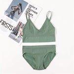 Women Seamless Bra And Panties Set U Back Bra Crop Top Sexy Lingerie Set No Pads Brassiere Low Rise Briefs Ladies Underwear Set