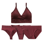 4pcs/set Women Underwear Set Active Wear Bra Top Female U Back Sports Bra And Panties Set G-String Thongs Sexy Lingerie