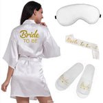4pc set of glitter gold bride satin short bride robe slippers bridal sash peignoir women Bridal Party 2019 kimono robe