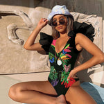 Striped Women One Piece Swimsuit High Quality Swimwear Printed Push Up Monokini Summer Bathing Suit Tropical Bodysuit Female