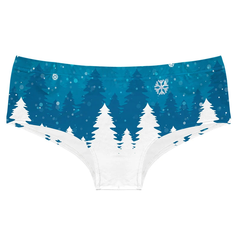 Christmas Tree Santa Snow Print Women's Underpants Original Xmas Pattern Ladies Panties Elastic Waistband Female Briefs