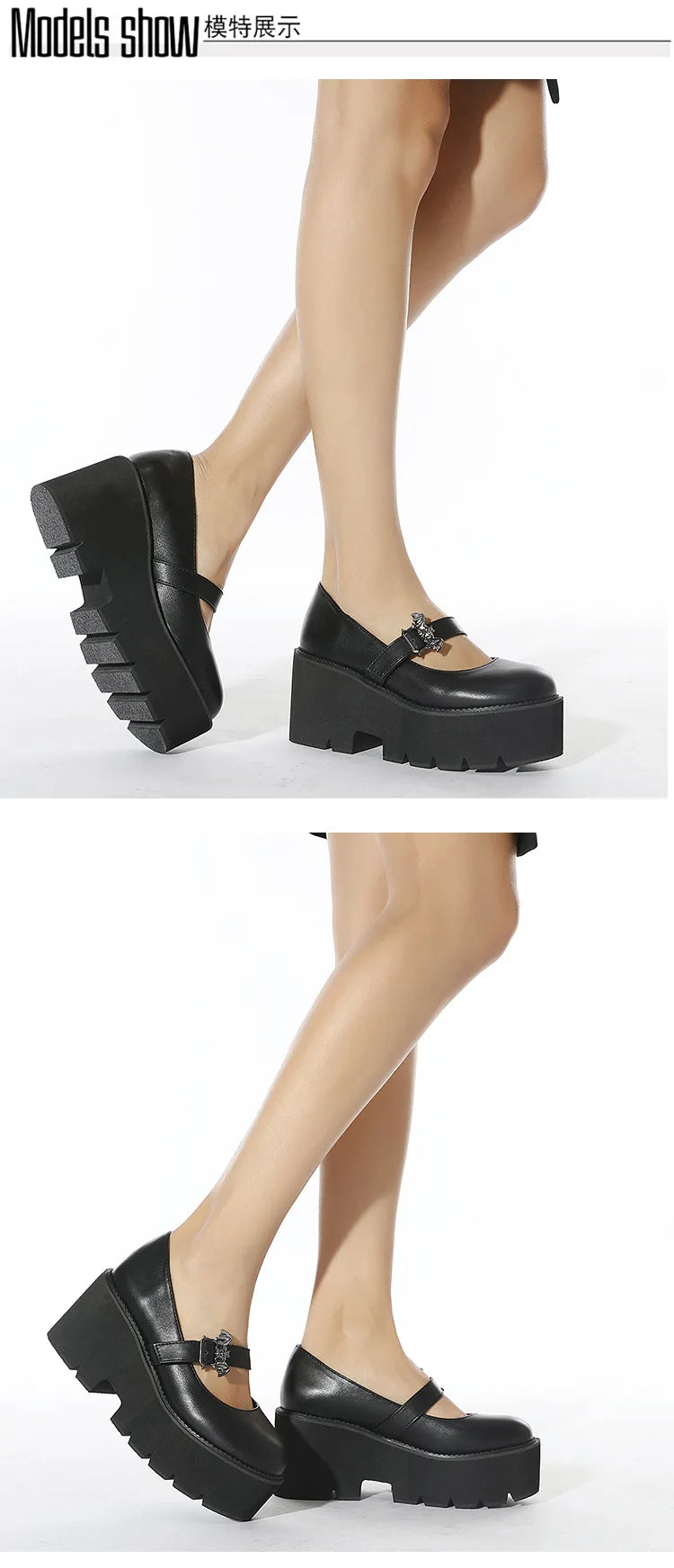 Spring Autumn Chunky Heel Vintage Lolita Shoes Women Platform Shoes Mary Jane Buckle Strap School Shoes For Girls Blackty7