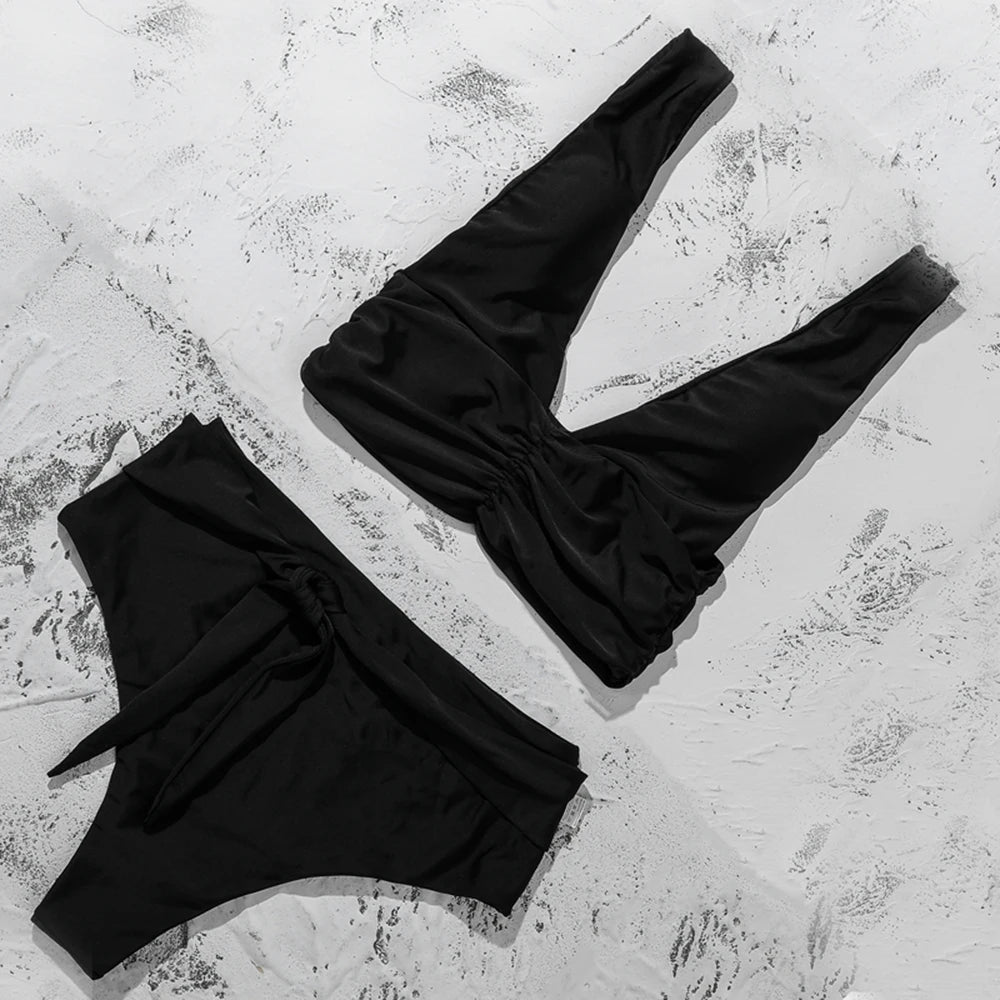 ZTVitality Solid Fold Push Up Bikini 2025 Black Padded Bandage Bikinis High Waist Swimsuit Swimwear Women Sexy Brazilian Biquini