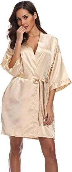 plain Satin Robes hot pink champagne silver Kimono bathrobe Women's Simplicity Pajamas Wedding Party robes short S-XXL