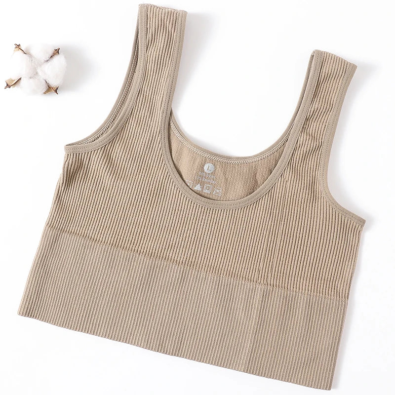 Women Crop Top Seamless Underwear Ribbed Bralette O Neck Bra Tops Female Bra Crop Top Fashion Tanks Top Streetwear Camisole