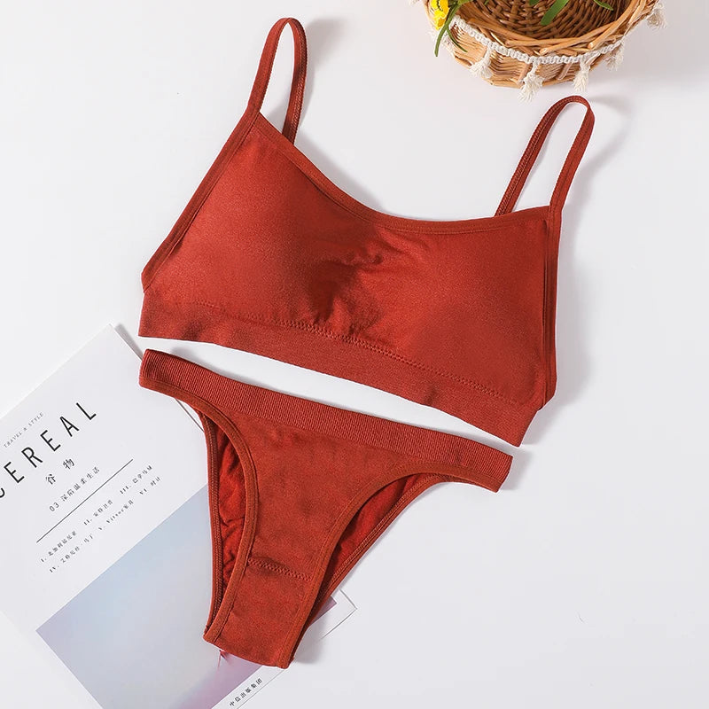 Women Seamless Bra And Panties Set Sexy High Waist Briefs Wire Free Bra Female Sexy Underwear Brazilian Panties Lingerie Set