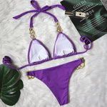 Halter Rhinestone Diamond Bikini Women Swimsuit Female Bikinis Metal Chain Swimwear Two Pieces Bikini Set Bathing Suit Swim Lady
