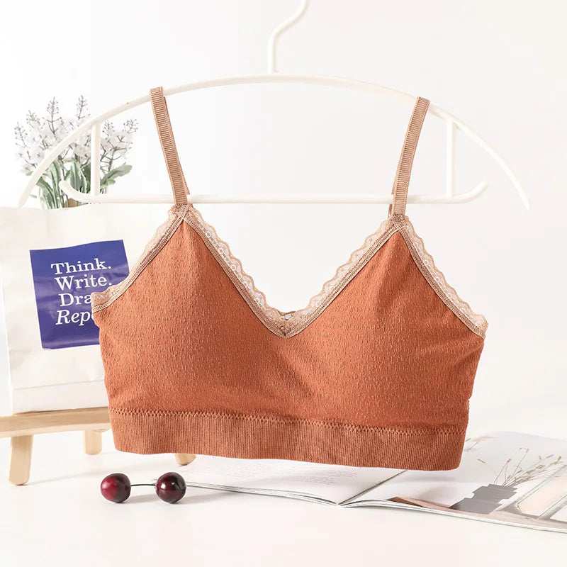 Lace Rim Tube Top Bras For Women Seamless Crop Top Cotton Underwear Sexy Lingerie Bralette Sports Bandeau Bra Removable Pads