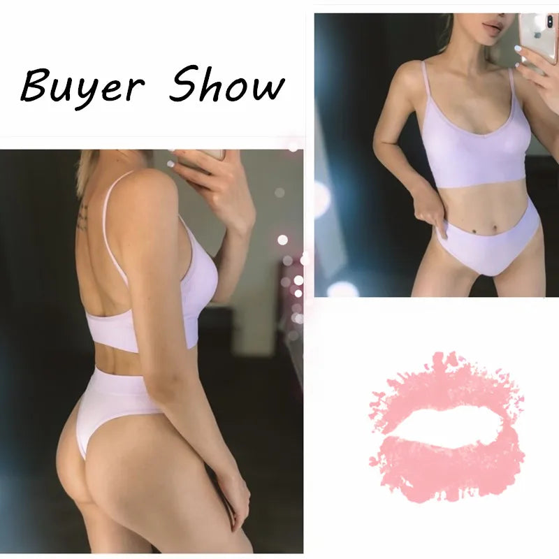 Sexy Women Bra Panties Set High Rise G-String Sports Bra Top Seamless Underwear Fitness Bra Top Female Lingerie Set Intimates