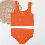 Seamless Women Lingerie Set Rib Bralette Sports Crop Top High Waist Briefs Panties Light Support Bra Sexy Underwear Set